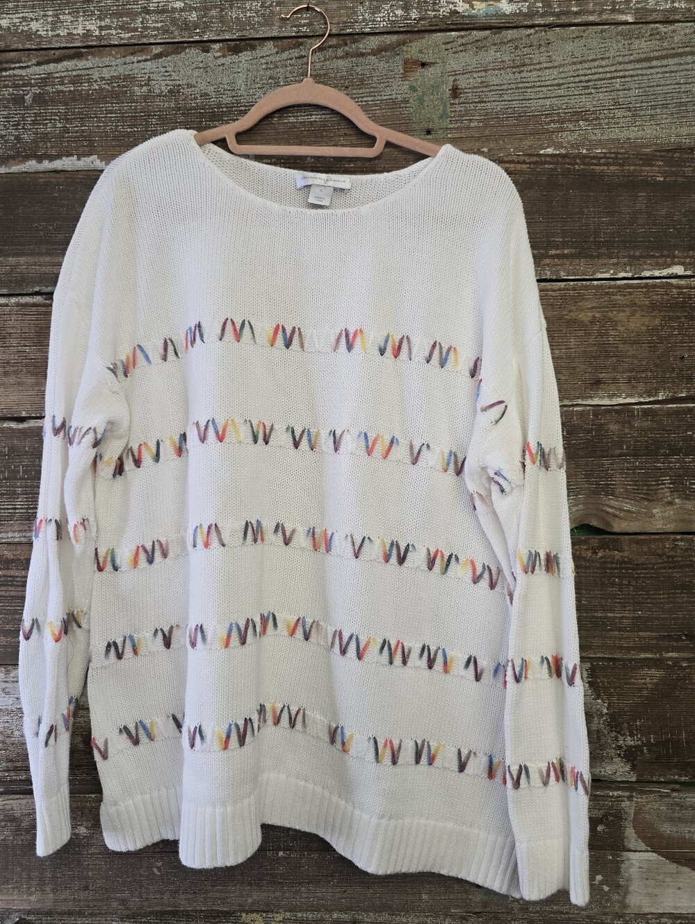 Christopher & Banks XL White Multicolor Stitch Knit Sweater Oversized - Picture 2 of 5